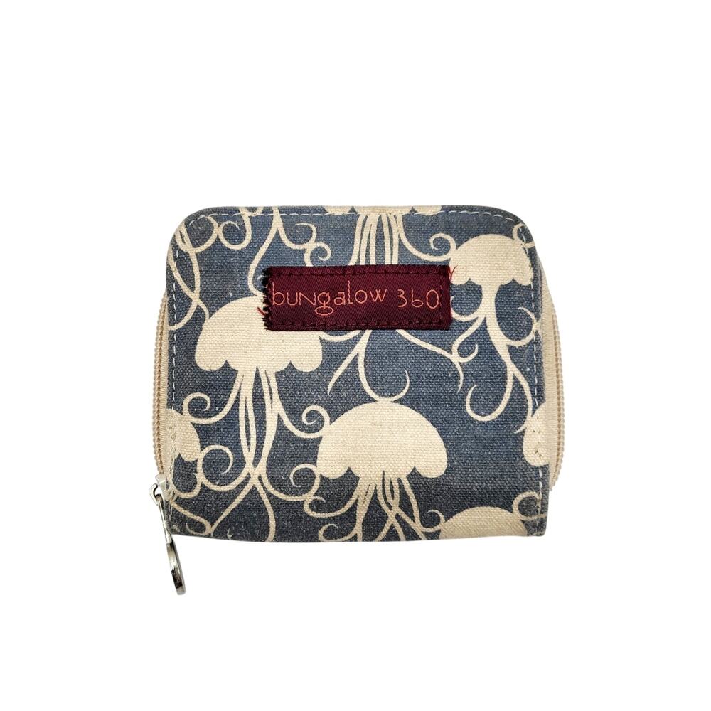 Bungalow 360 Blue Tan Jellyfish Print Canvas Zip Closure Small Wallet Nautical
